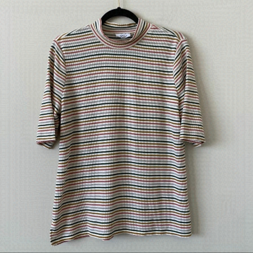 Ellie - Stripe metallic mock neck shirt